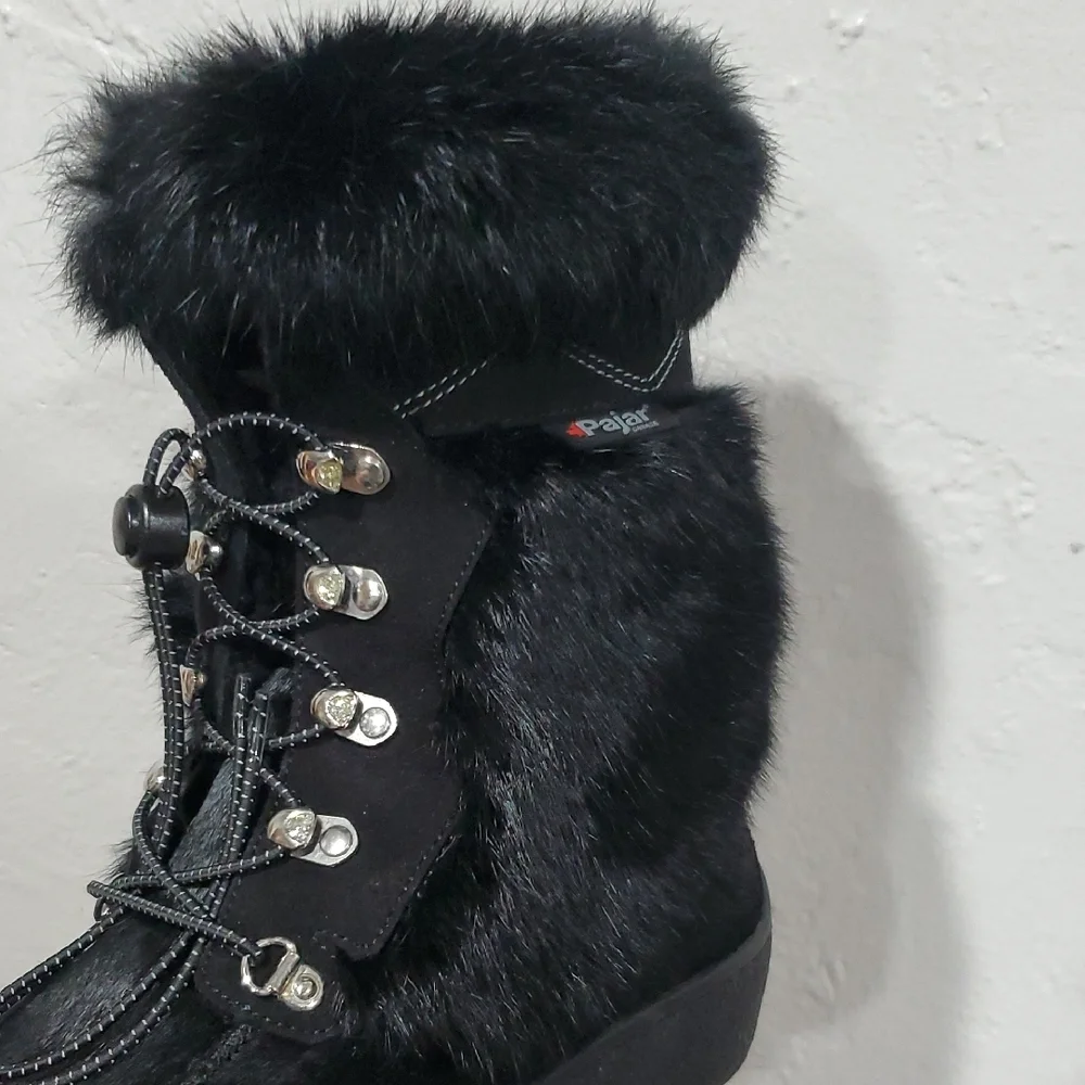 Pajar Bionda Black Faux Fur Lace-Up Winter Boots Size 41 Or 10 - 10.5